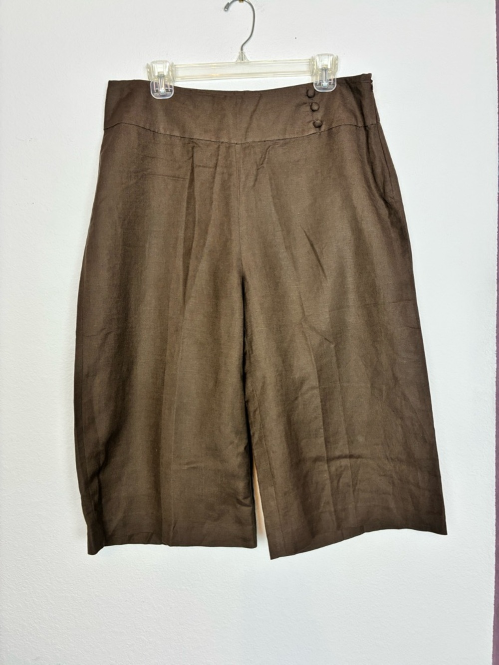 August Silk Brown Linen-Blend High Waisted Wide Leg Culottes